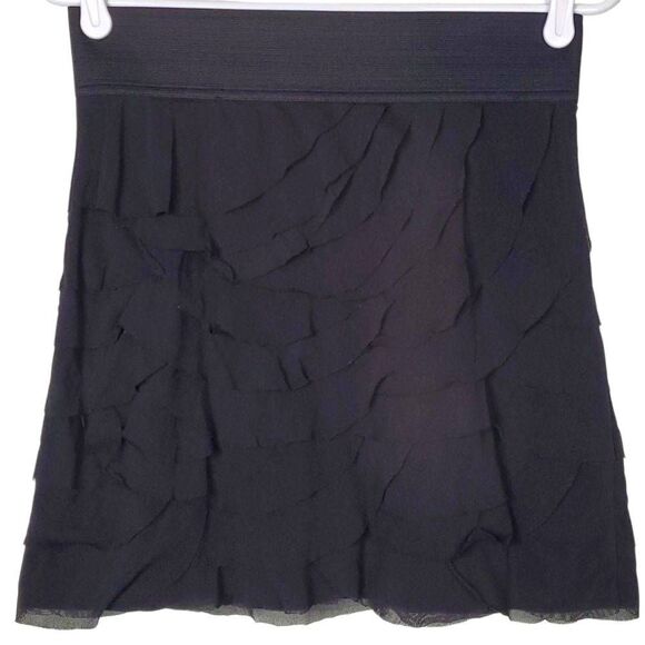 Express Dresses & Skirts - Express  Black Tier Mesh Mini Skirt Bandage Waist Scalloped Size Small